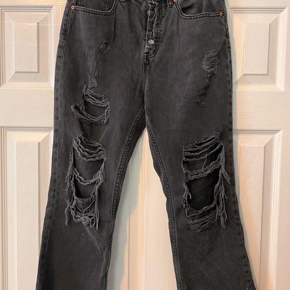 BDG Charcoal Kick Flare High Rise Cropped Distressed Jeans Urban Outfitters - Picture 11 of 15